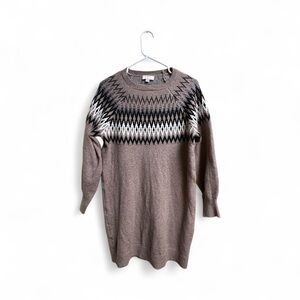 LOFT Outlet Petite Sweater Dress LP Taupe Fair Isle Knit Long Sleeve